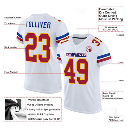 Custom White Cardinal Gold Mesh Authentic Football Jersey, Team Jerseys Football, Custom Football Jersey