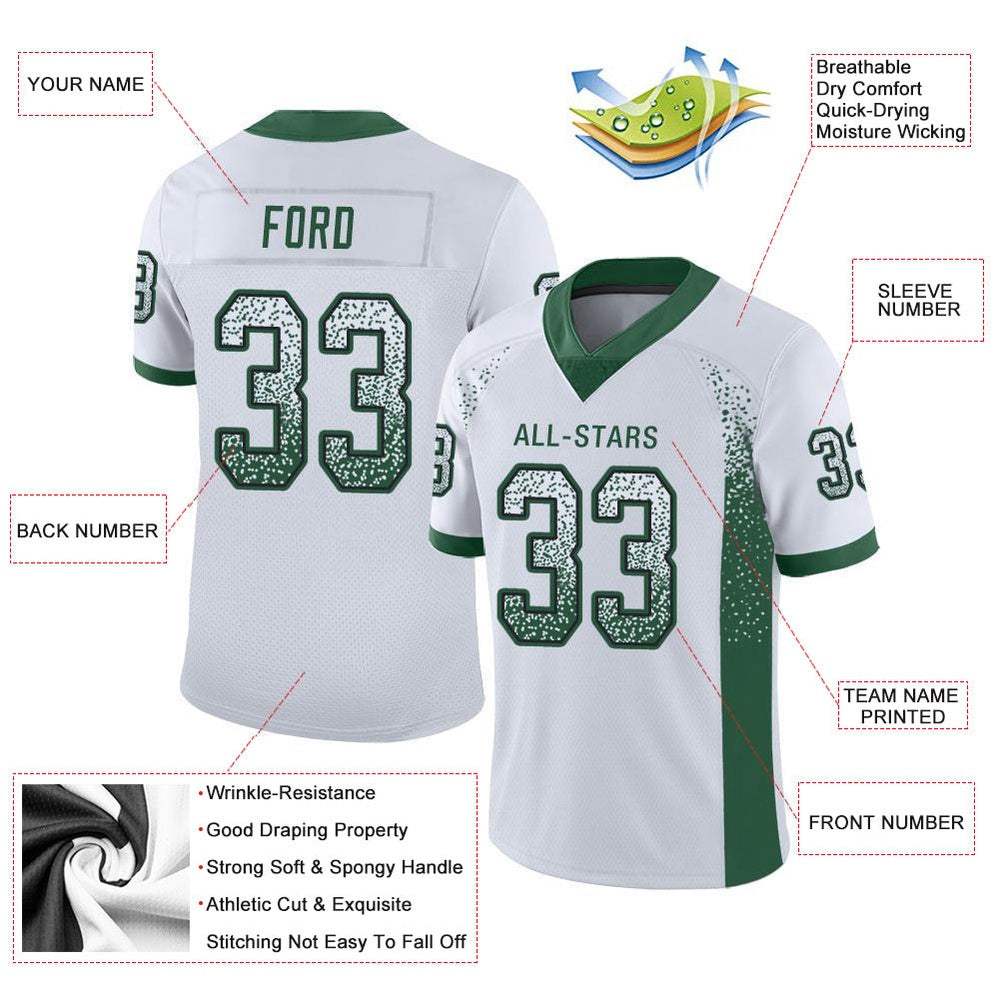 Custom White Gotham Green Black Mesh Drift Fashion Football Jersey, Team Jerseys Football, Custom Football Jersey