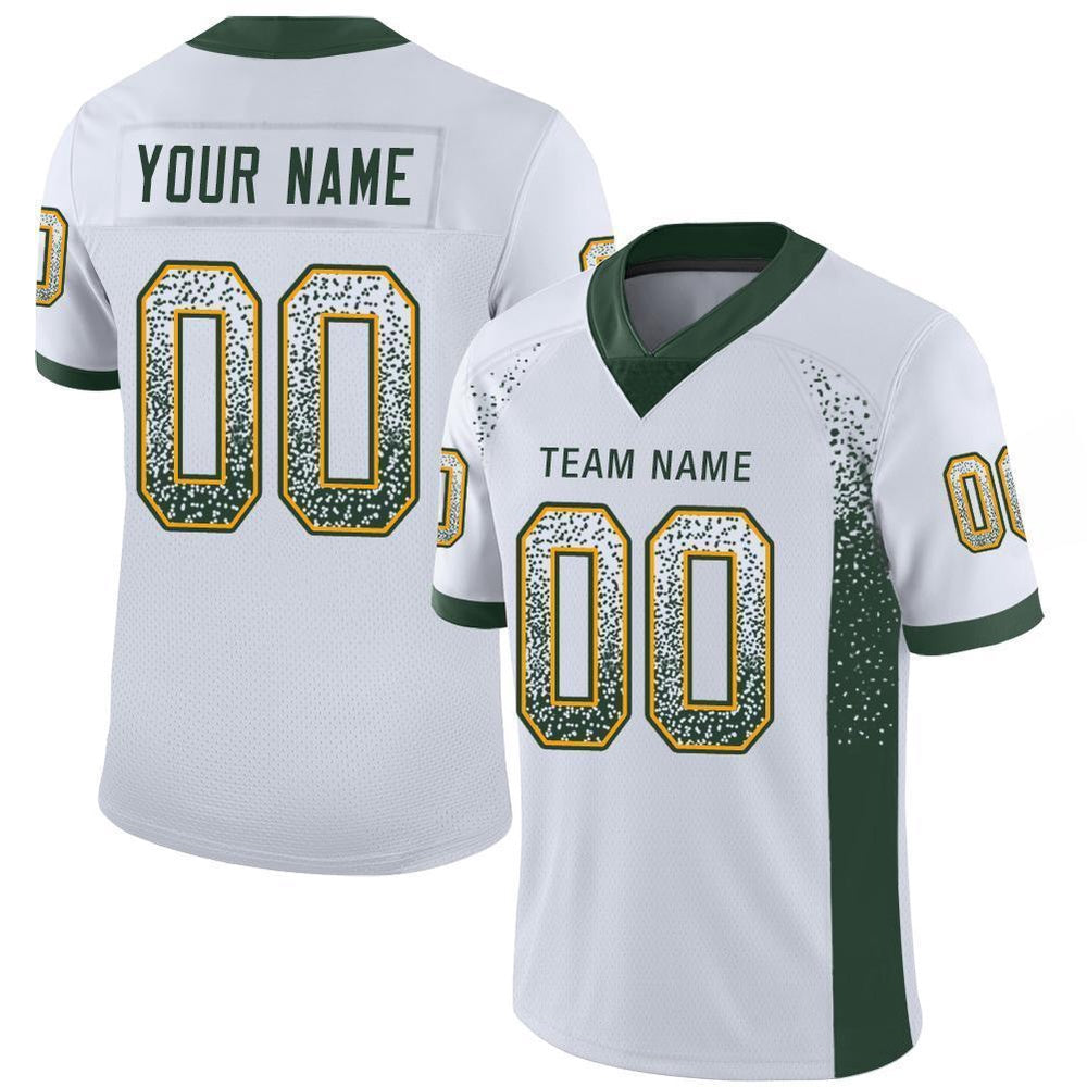 Custom White Green Gold Mesh Drift Fashion Football Jersey, Team Jerseys Football, Custom Football Jersey
