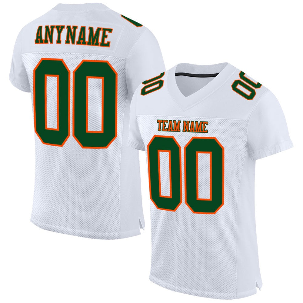 Custom White Green Orange Mesh Authentic Football Jersey, Team Jerseys Football, Custom Football Jersey