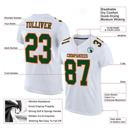 Custom White Green Orange Mesh Authentic Football Jersey, Team Jerseys Football, Custom Football Jersey