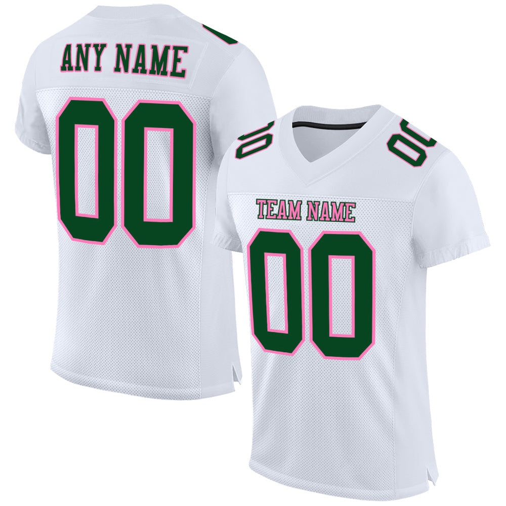 Custom White Green Pink Mesh Authentic Football Jersey, Team Jerseys Football, Custom Football Jersey