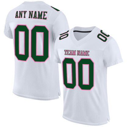 Custom White Green Pink Mesh Authentic Football Jersey, Team Jerseys Football, Custom Football Jersey