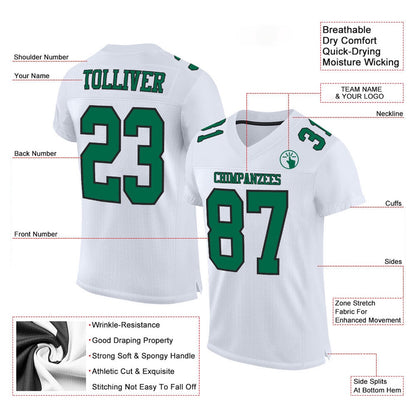 Custom White Kelly Green Black Mesh Authentic Football Jersey, Team Jerseys Football, Custom Football Jersey