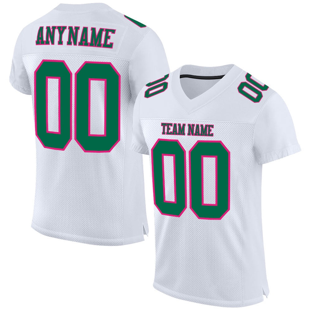 Custom White Kelly Green Hot Pink Mesh Authentic Football Jersey, Team Jerseys Football, Custom Football Jersey