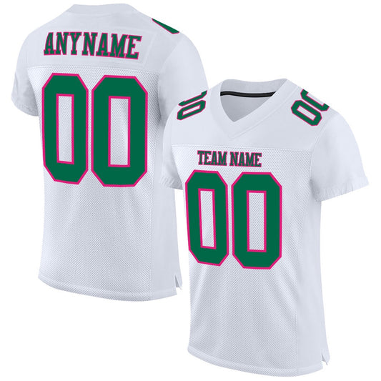 Custom White Kelly Green Hot Pink Mesh Authentic Football Jersey, Team Jerseys Football, Custom Football Jersey