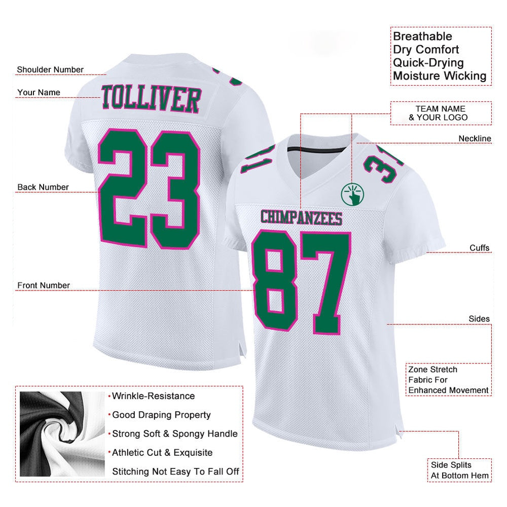 Custom White Kelly Green Hot Pink Mesh Authentic Football Jersey, Team Jerseys Football, Custom Football Jersey