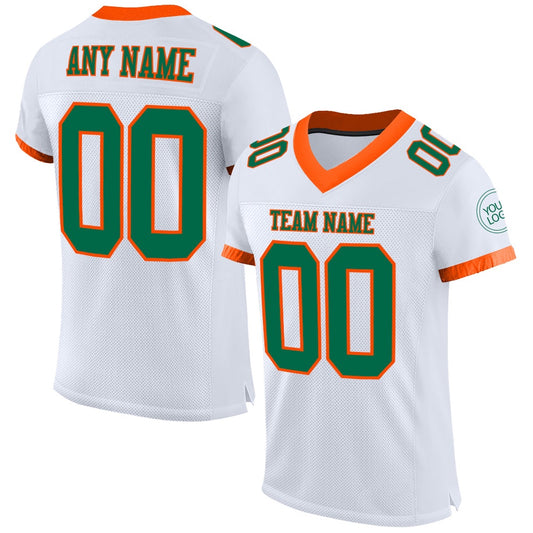 Custom White Kelly Green Orange Mesh Authentic Football Jersey, Team Jerseys Football, Custom Football Jersey