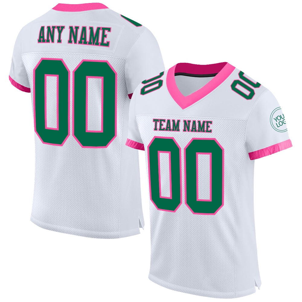 Custom White Kelly Green Pink Mesh Authentic Football Jersey, Team Jerseys Football, Custom Football Jersey