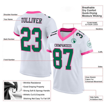 Custom White Kelly Green Pink Mesh Authentic Football Jersey, Team Jerseys Football, Custom Football Jersey