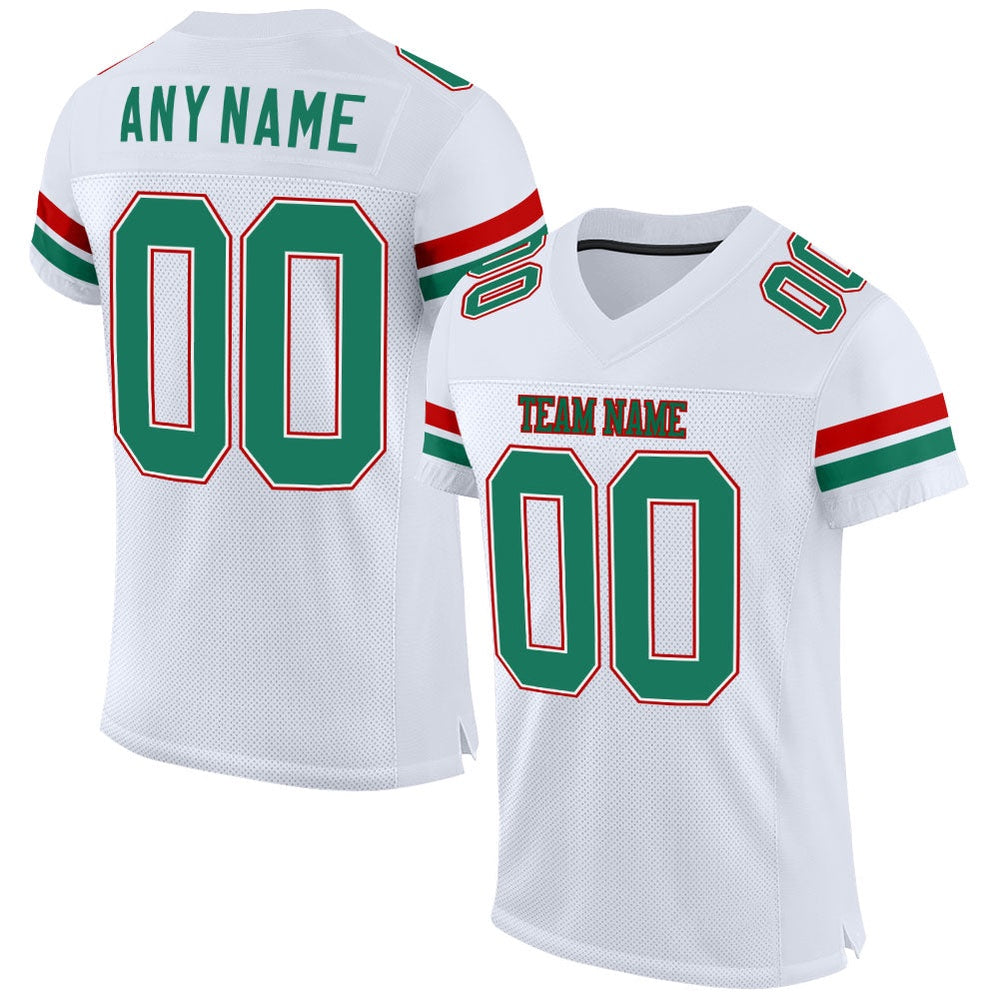 Custom White Kelly Green Red Mesh Authentic Football Jersey, Team Jerseys Football, Custom Football Jersey