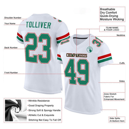 Custom White Kelly Green Red Mesh Authentic Football Jersey, Team Jerseys Football, Custom Football Jersey