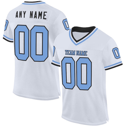 Custom White Light Blue Black Mesh Authentic Throwback Football Jersey, Team Jerseys Football, Custom Football Jersey