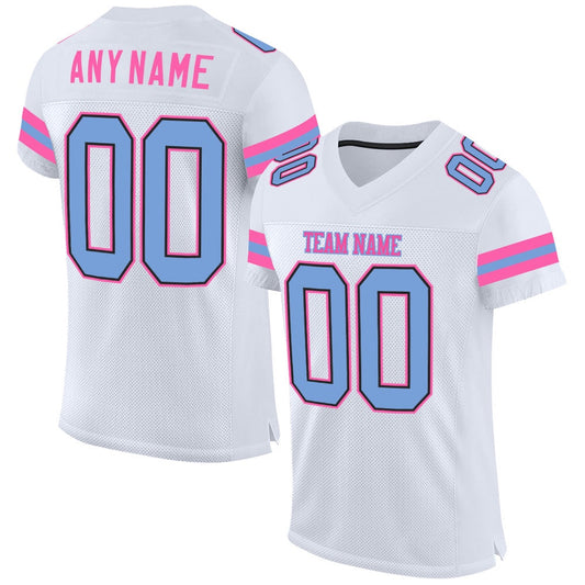 Custom White Light Blue Pink Mesh Authentic Football Jersey, Team Jerseys Football, Custom Football Jersey