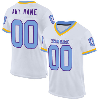 Custom White Light Blue Purple Gold Mesh Authentic Throwback Football Jersey, Team Jerseys Football, Custom Football Jersey