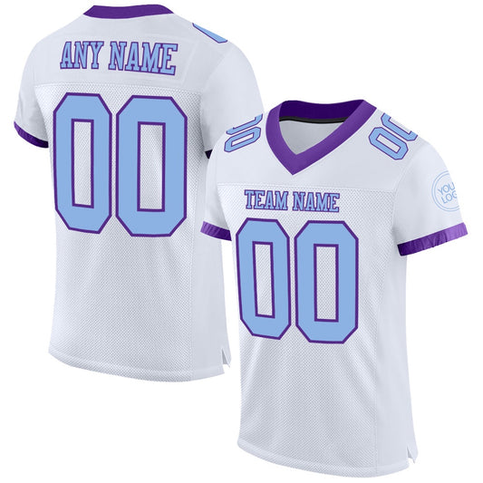 Custom White Light Blue Purple Mesh Authentic Football Jersey, Team Jerseys Football, Custom Football Jersey