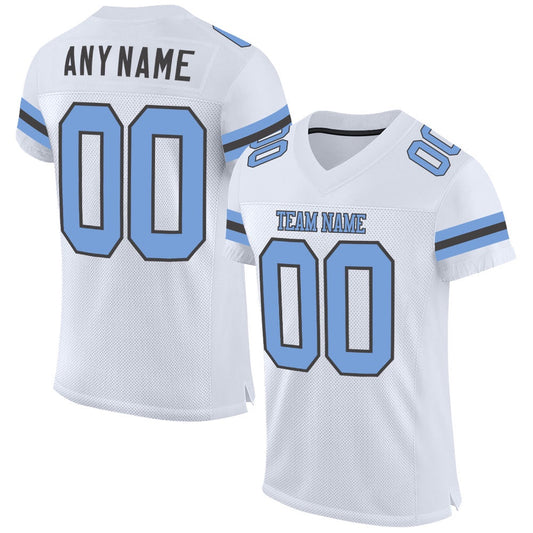 Custom White Light Blue Steel Gray Mesh Authentic Football Jersey, Team Jerseys Football, Custom Football Jersey
