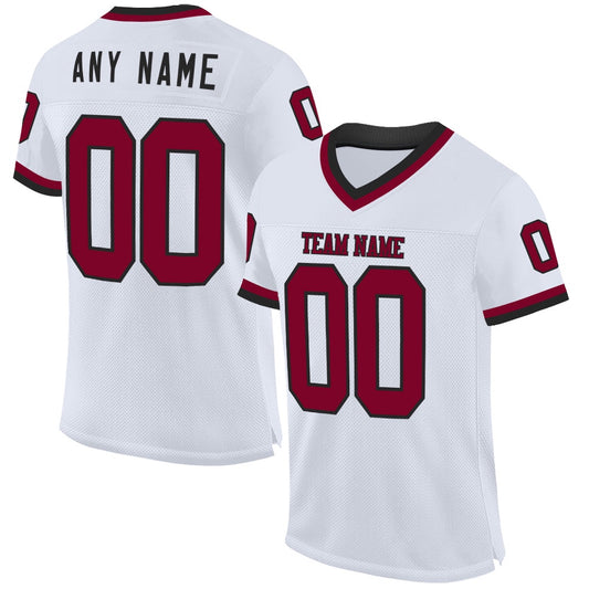Custom White Maroon Black Mesh Authentic Throwback Football Jersey, Team Jerseys Football, Custom Football Jersey