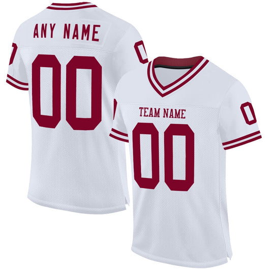 Custom White Maroon Mesh Authentic Throwback Football Jersey, Team Jerseys Football, Custom Football Jersey