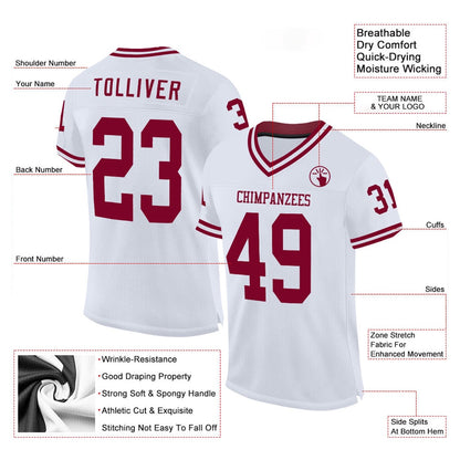 Custom White Maroon Mesh Authentic Throwback Football Jersey, Team Jerseys Football, Custom Football Jersey