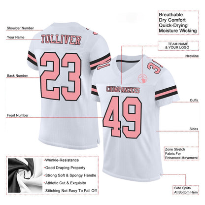 Custom White Medium Pink Black Mesh Authentic Football Jersey, Team Jerseys Football, Custom Football Jersey