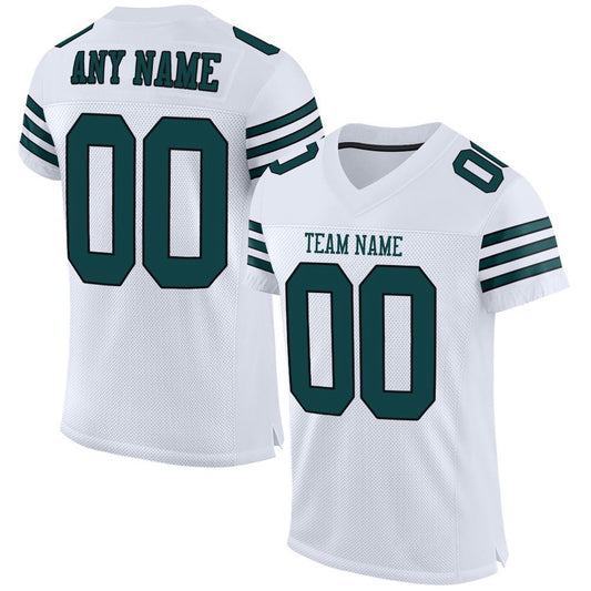 Custom White Midnight Green Black Mesh Authentic Football Jersey, Team Jerseys Football, Custom Football Jersey