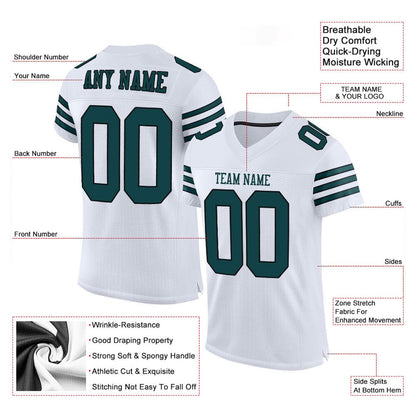 Custom White Midnight Green Black Mesh Authentic Football Jersey, Team Jerseys Football, Custom Football Jersey