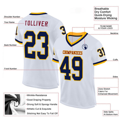 Custom White Navy Gold Maroon Mesh Authentic Throwback Football Jersey, Team Jerseys Football, Custom Football Jersey