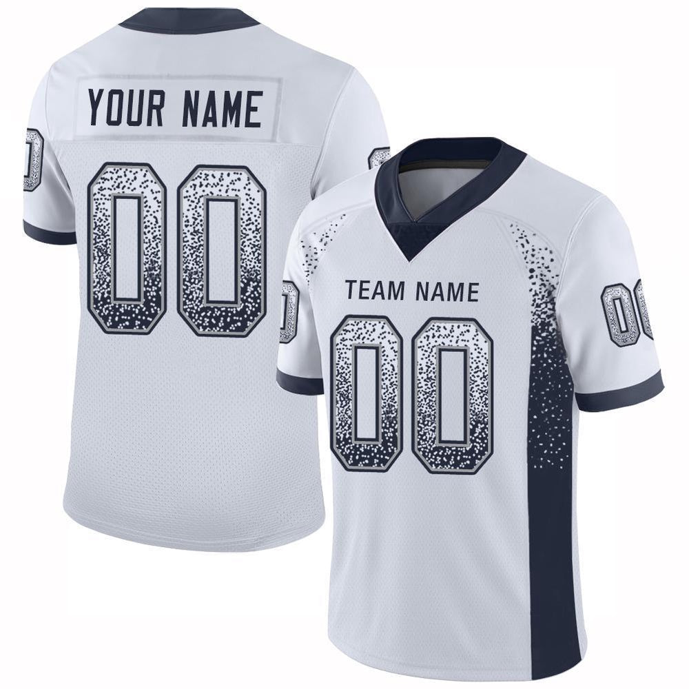Custom White Navy Gray Mesh Drift Fashion Football Jersey, Team Jerseys Football, Custom Football Jersey