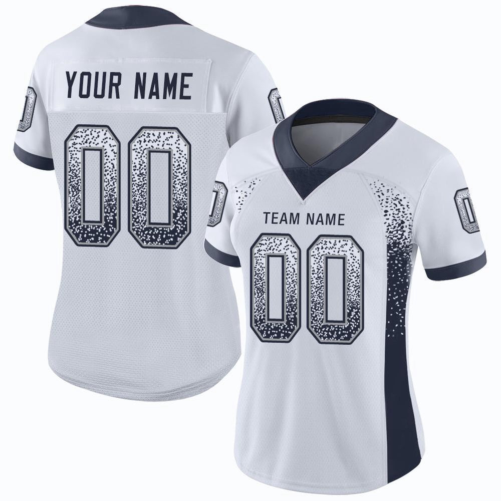 Custom White Navy Gray Mesh Drift Fashion Football Jersey, Team Jerseys Football, Custom Football Jersey