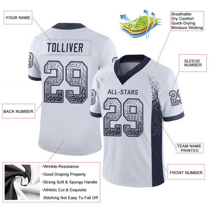 Custom White Navy Gray Mesh Drift Fashion Football Jersey, Team Jerseys Football, Custom Football Jersey