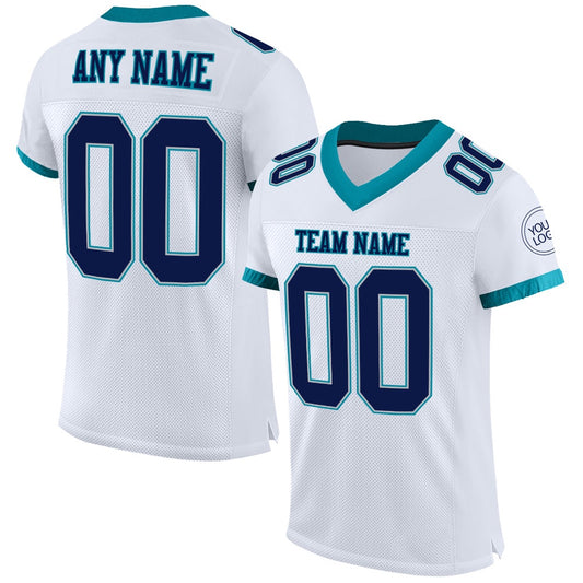 Custom White Navy Gray Teal Mesh Authentic Football Jersey, Team Jerseys Football, Custom Football Jersey