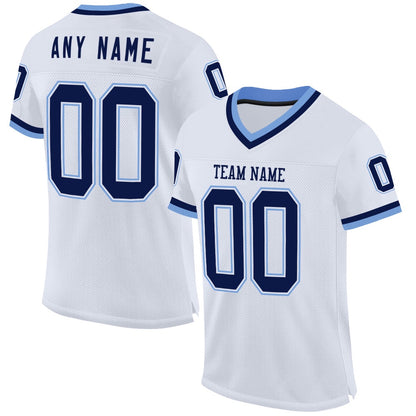 Custom White Navy Light Blue Mesh Authentic Throwback Football Jersey, Team Jerseys Football, Custom Football Jersey