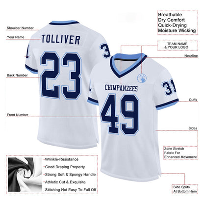 Custom White Navy Light Blue Mesh Authentic Throwback Football Jersey, Team Jerseys Football, Custom Football Jersey