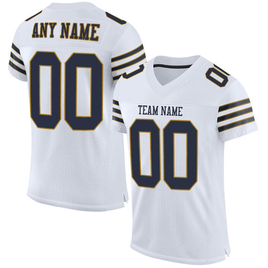Custom White Navy Old Gold Mesh Authentic Football Jersey, Team Jerseys Football, Custom Football Jersey