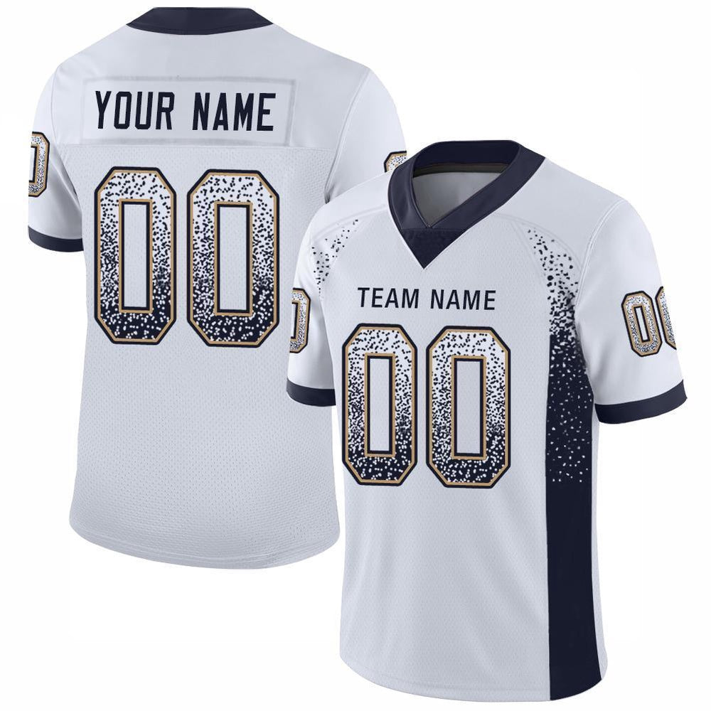 Custom White Navy Old Gold Mesh Drift Fashion Football Jersey, Team Jerseys Football, Custom Football Jersey