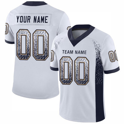 Custom White Navy Old Gold Mesh Drift Fashion Football Jersey, Team Jerseys Football, Custom Football Jersey