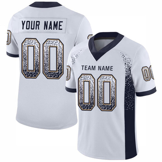 Custom White Navy Old Gold Mesh Drift Fashion Football Jersey, Team Jerseys Football, Custom Football Jersey