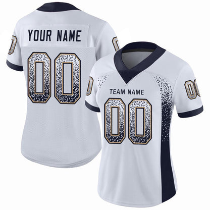 Custom White Navy Old Gold Mesh Drift Fashion Football Jersey, Team Jerseys Football, Custom Football Jersey