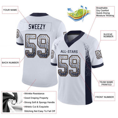 Custom White Navy Old Gold Mesh Drift Fashion Football Jersey, Team Jerseys Football, Custom Football Jersey