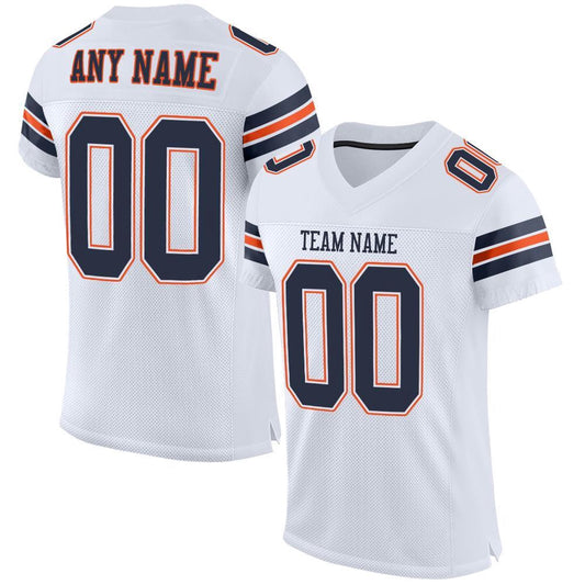 Custom White Navy Orange Mesh Authentic Football Jersey, Team Jerseys Football, Custom Football Jersey