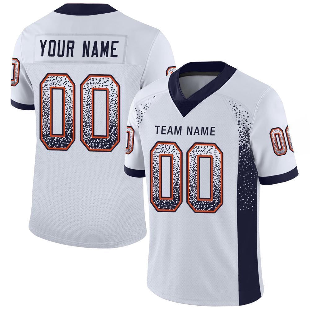 Custom White Navy Orange Mesh Drift Fashion Football Jersey, Team Jerseys Football, Custom Football Jersey