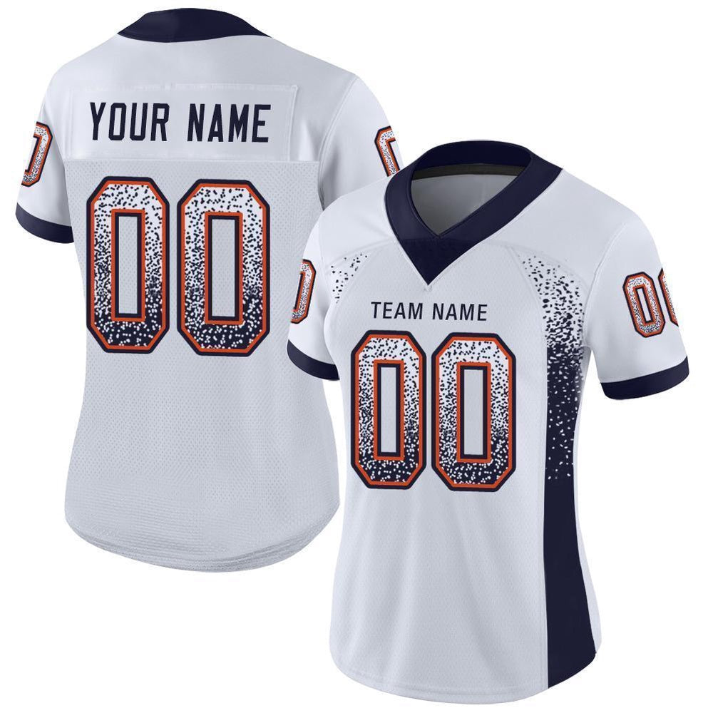 Custom White Navy Orange Mesh Drift Fashion Football Jersey, Team Jerseys Football, Custom Football Jersey