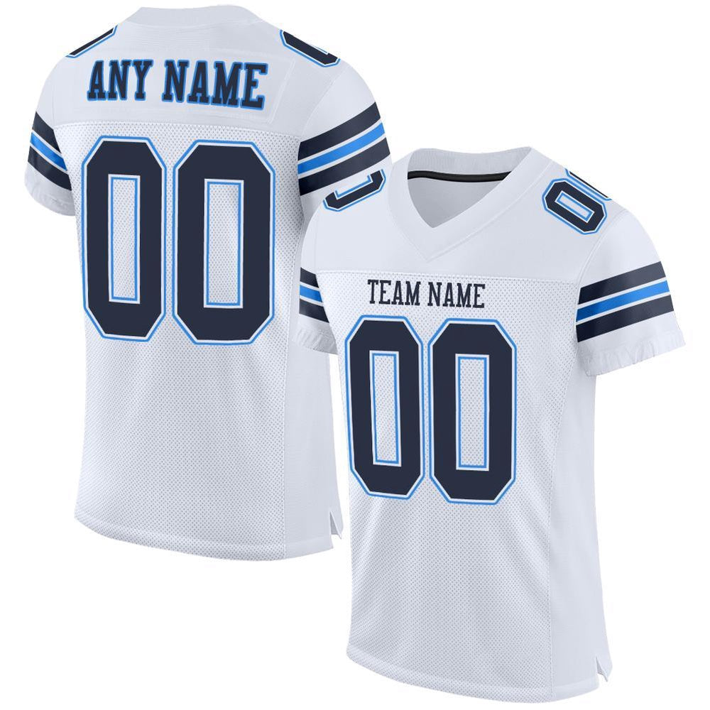 Custom White Navy Powder Blue Mesh Authentic Football Jersey, Team Jerseys Football, Custom Football Jersey