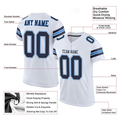 Custom White Navy Powder Blue Mesh Authentic Football Jersey, Team Jerseys Football, Custom Football Jersey