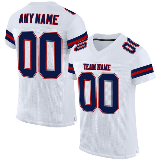 Custom White Navy Red Mesh Authentic Football Jersey, Team Jerseys Football, Custom Football Jersey