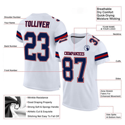 Custom White Navy Red Mesh Authentic Football Jersey, Team Jerseys Football, Custom Football Jersey