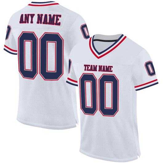 Custom White Navy Red Mesh Authentic Throwback Football Jersey, Team Jerseys Football, Custom Football Jersey