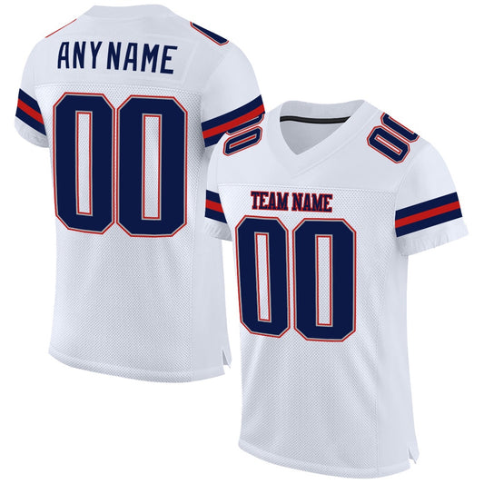 Custom White Navy Scarlet Mesh Authentic Football Jersey, Team Jerseys Football, Custom Football Jersey