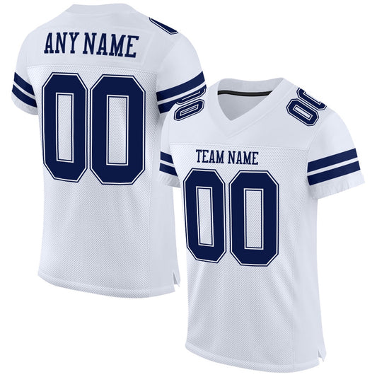Custom White Navy White Mesh Authentic Football Jersey, Team Jerseys Football, Custom Football Jersey
